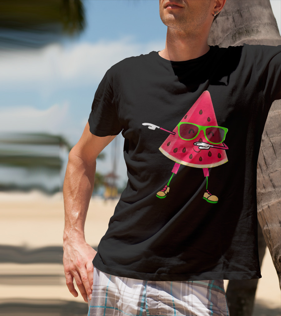 Dabbing Watermelon Funny Watermelon Slice With Sunglasses T-Shirt