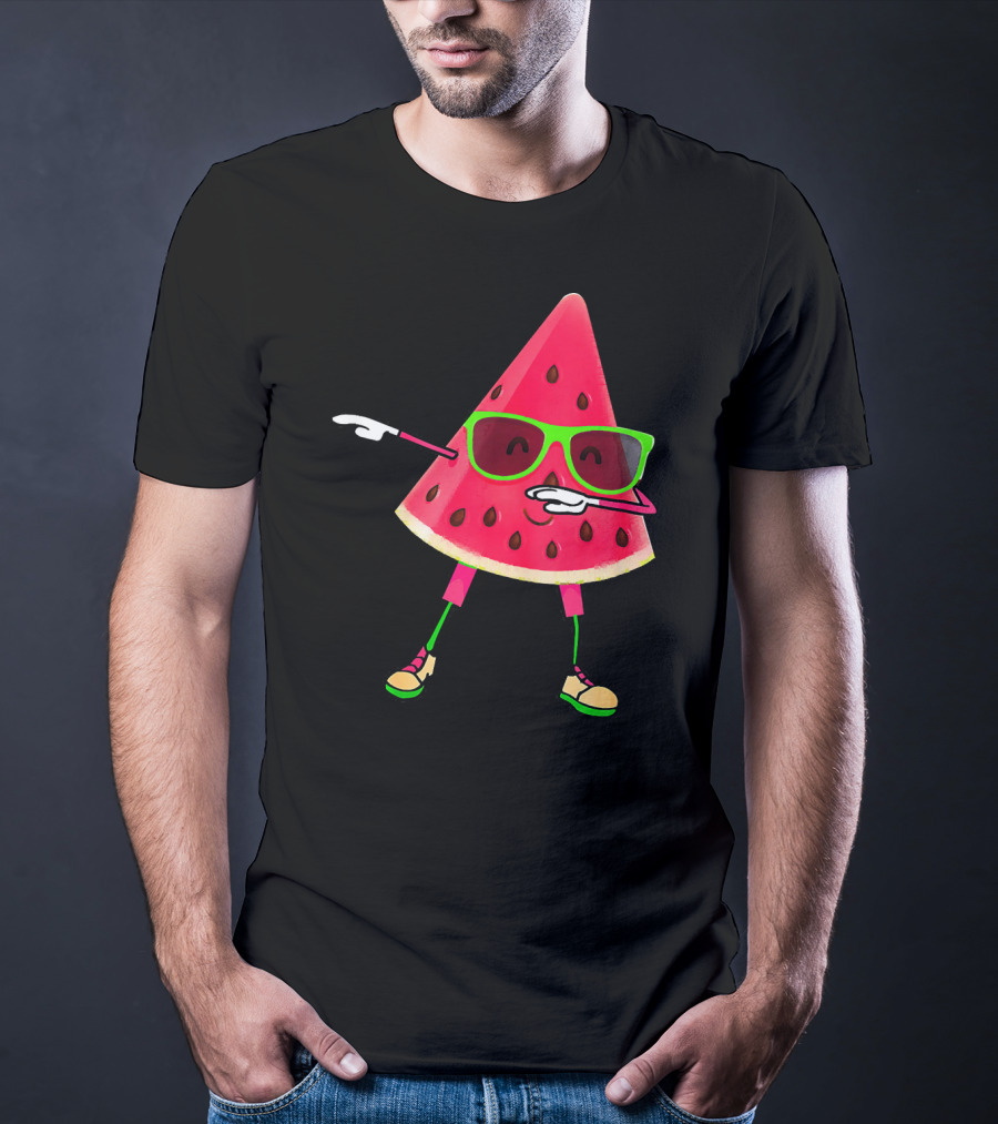 Dabbing Watermelon Funny Watermelon Slice With Sunglasses T-Shirt