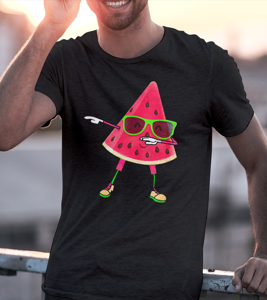 Dabbing Watermelon Funny Watermelon Slice With Sunglasses T-Shirt