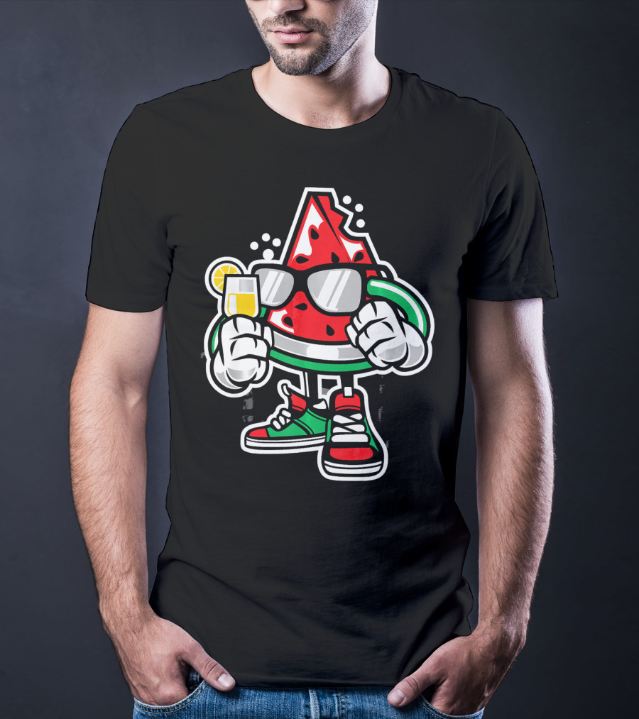 Watermelon Lover Summer Time Graffiti Cool Slice With Shades And Sneakers T-Shirt