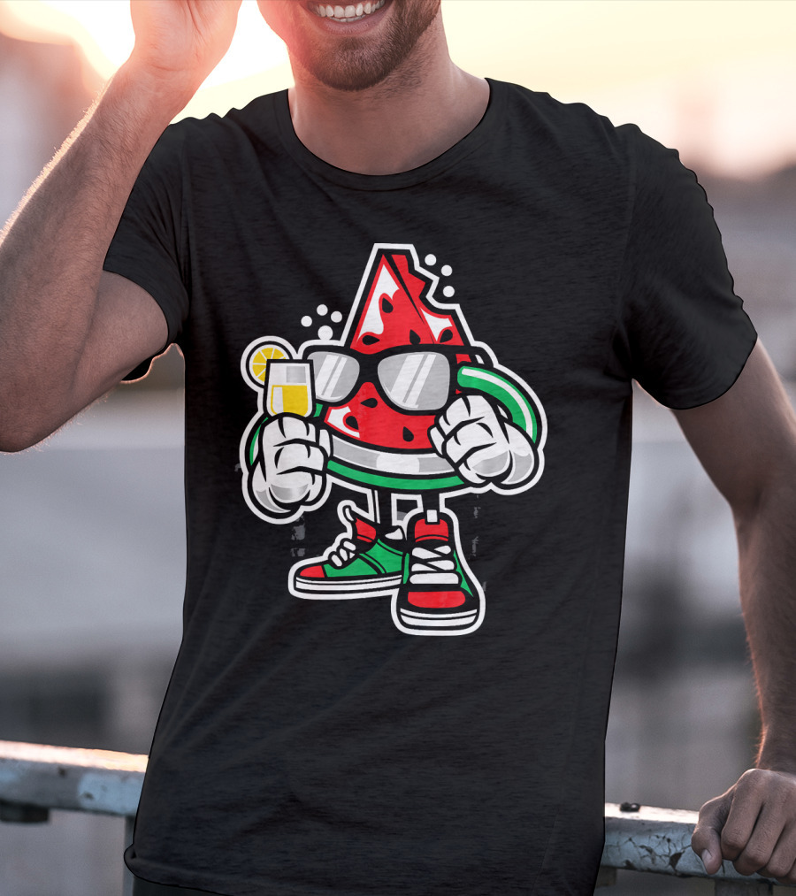 Watermelon Lover Summer Time Graffiti Cool Slice With Shades And Sneakers T-Shirt