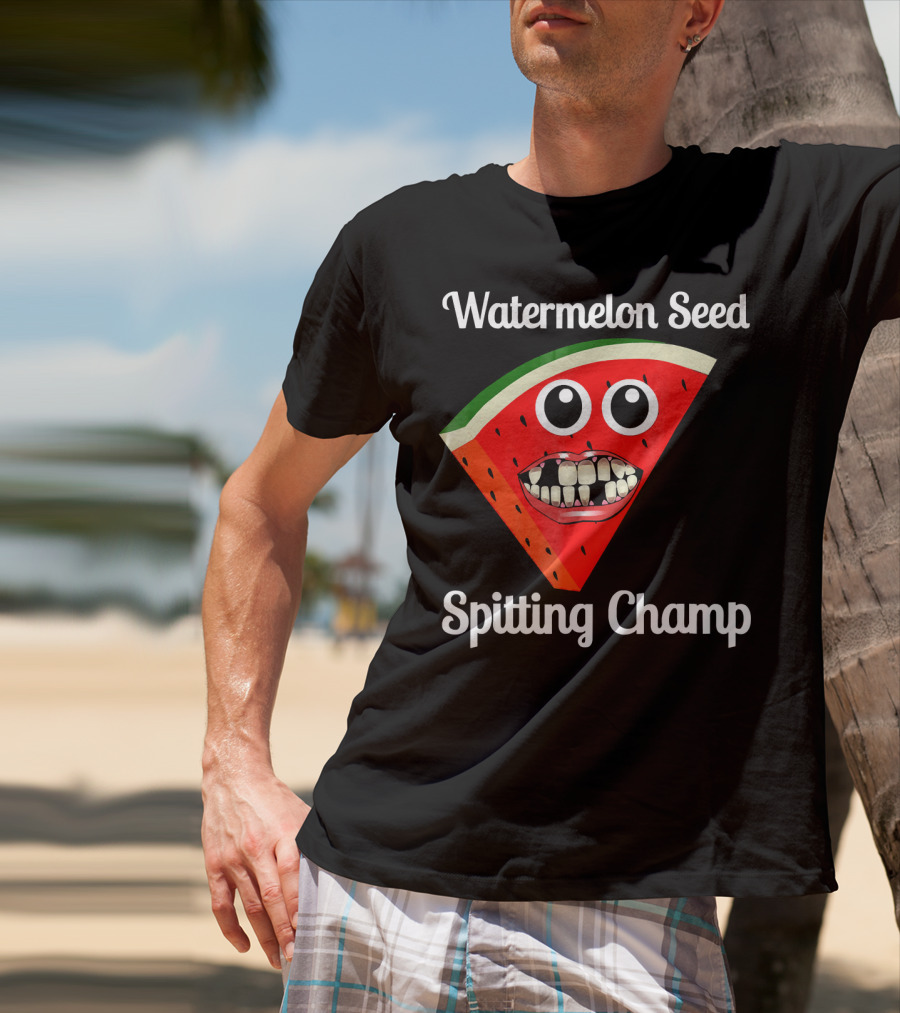 Watermelon Seed Spitting Champ Funny Cartoon Face T-Shirt