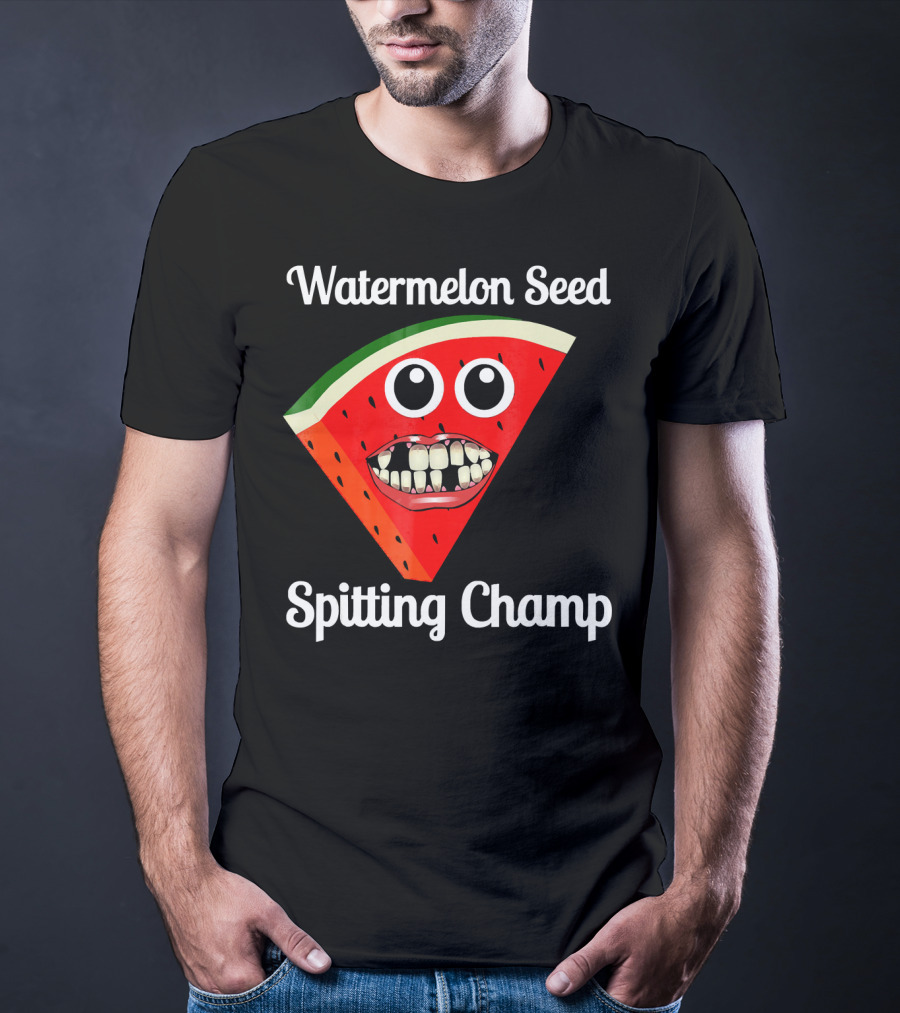 Watermelon Seed Spitting Champ Funny Cartoon Face T-Shirt