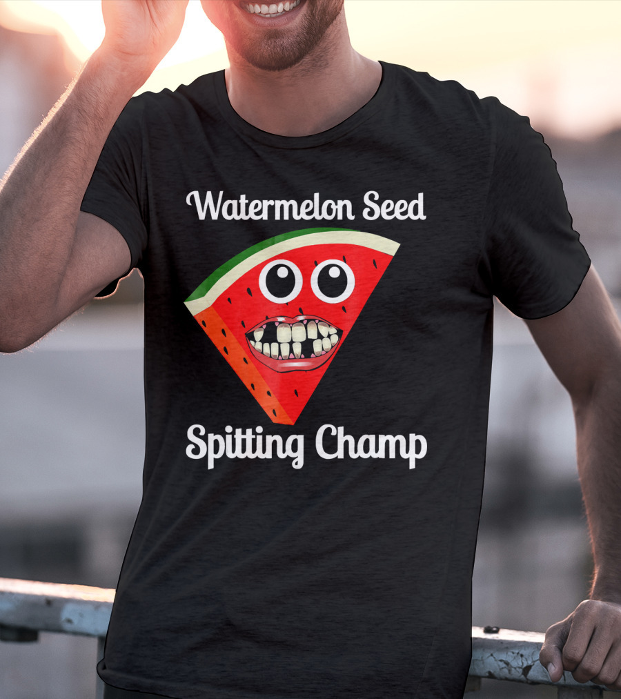 Watermelon Seed Spitting Champ Funny Cartoon Face T-Shirt