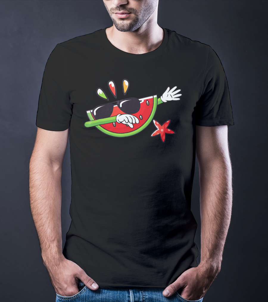 Dabbing Watermelon Slice With Sunglasses And Hawaiian Starfish T-Shirt