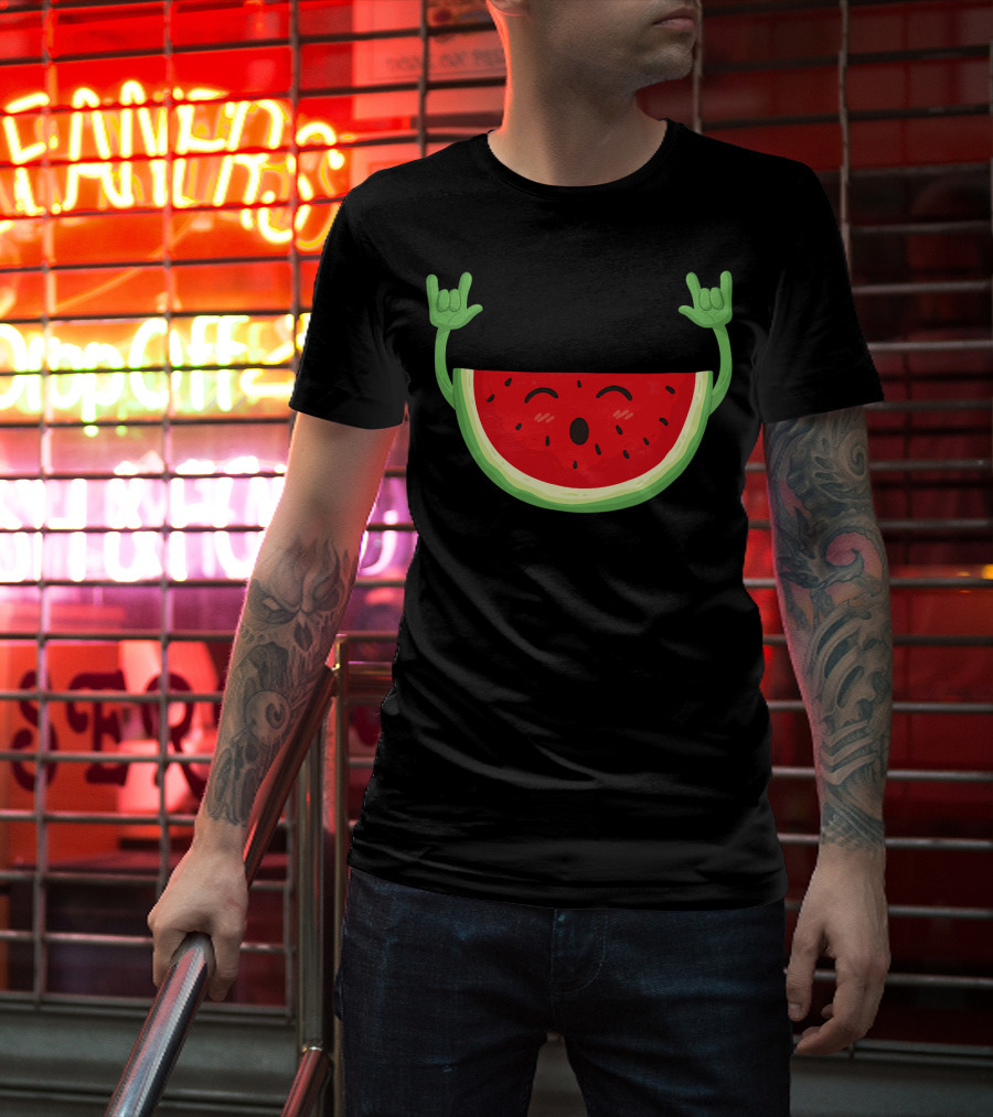 Rockin' Dancing Watermelon With Raised Hands T-Shirt