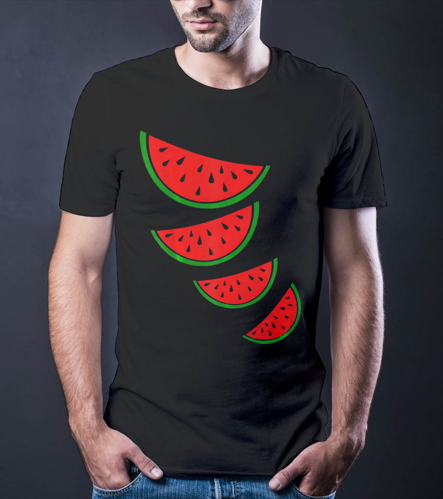 Watermelon Pink Green White Slices Diagonal T-Shirt