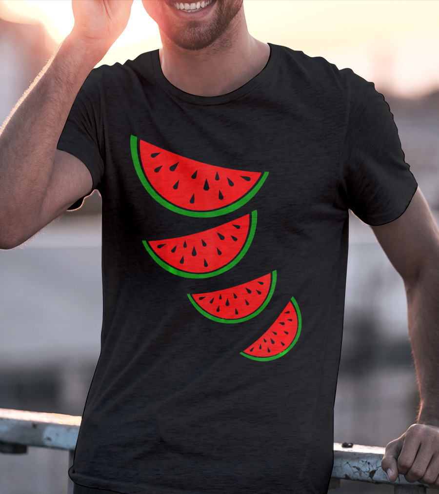 Watermelon Pink Green White Slices Diagonal T-Shirt