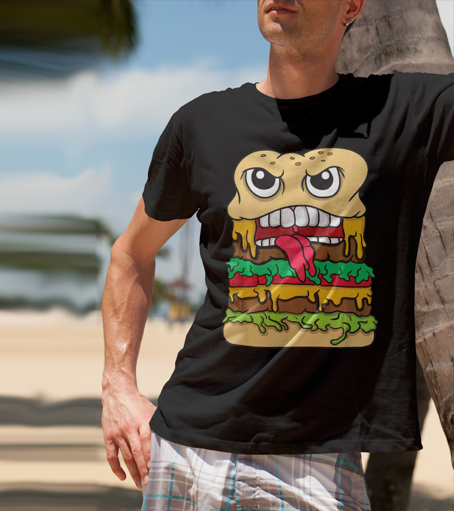 Burger Hamburger Cheeseburger Face With Tongue Out Lettuce And Cheese Layers T-Shirt