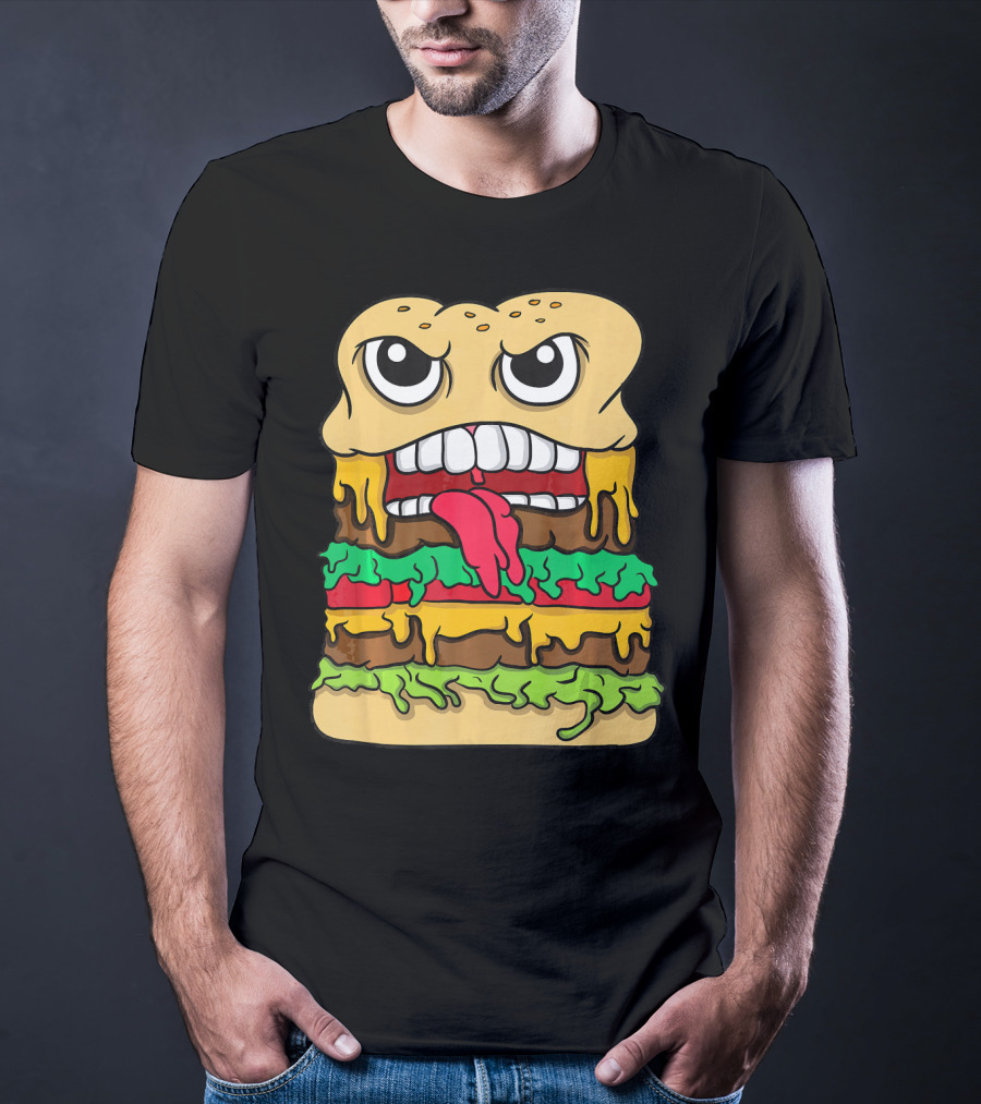 Burger Hamburger Cheeseburger Face With Tongue Out Lettuce And Cheese Layers T-Shirt
