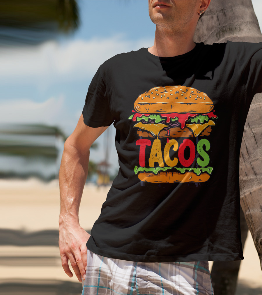 Tacurger Burger Mexican Tortilla Tacos Bold Colorful Lettuce Cheese Combo T-Shirt