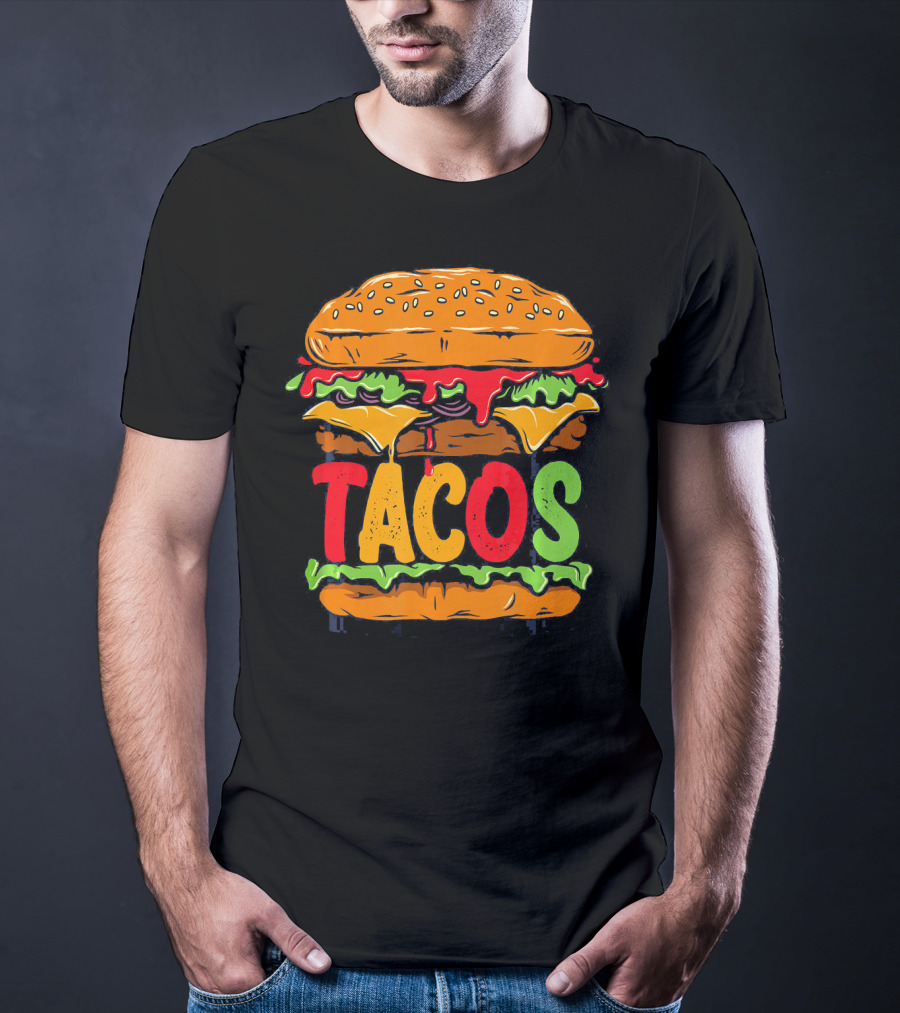 Tacurger Burger Mexican Tortilla Tacos Bold Colorful Lettuce Cheese Combo T-Shirt