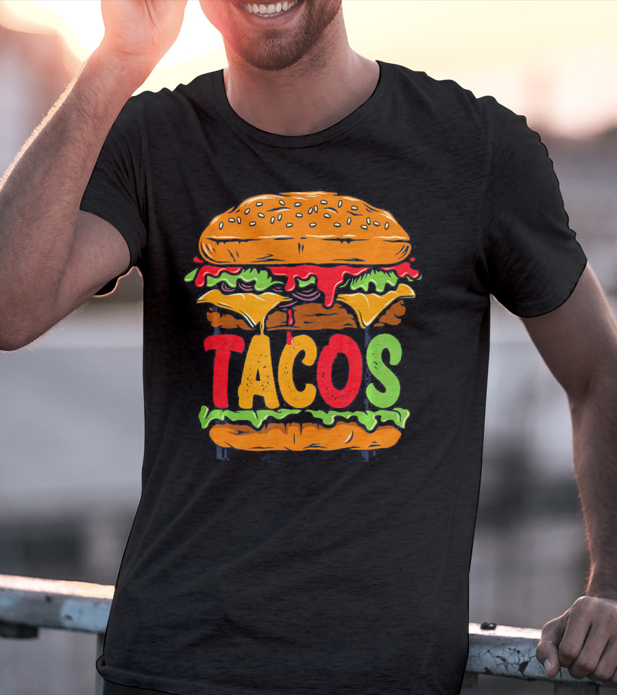 Tacurger Burger Mexican Tortilla Tacos Bold Colorful Lettuce Cheese Combo T-Shirt