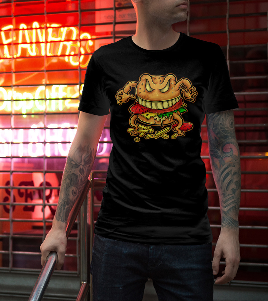 Giant Monster Burger With Muscular Arms And Fries T-Shirt