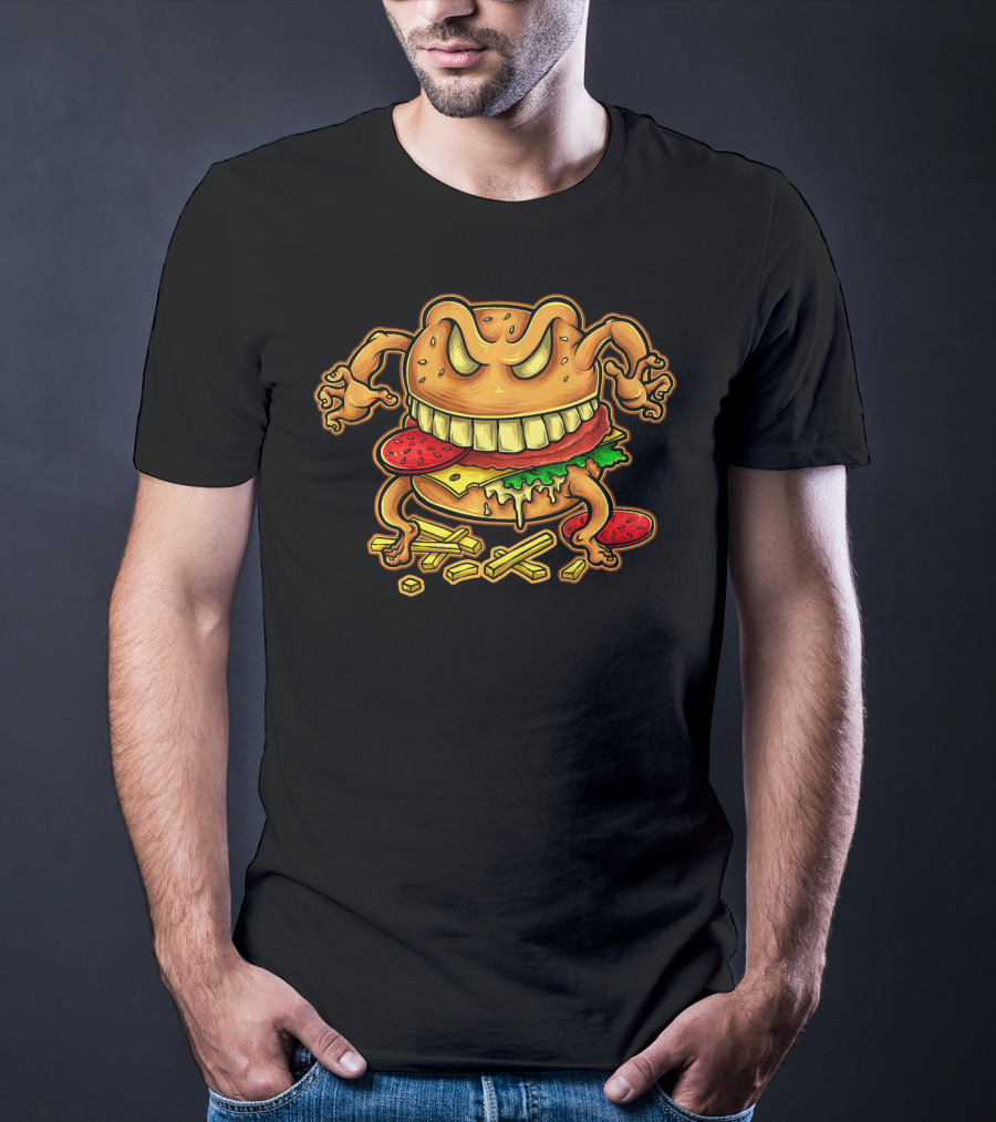 Giant Monster Burger With Muscular Arms And Fries T-Shirt