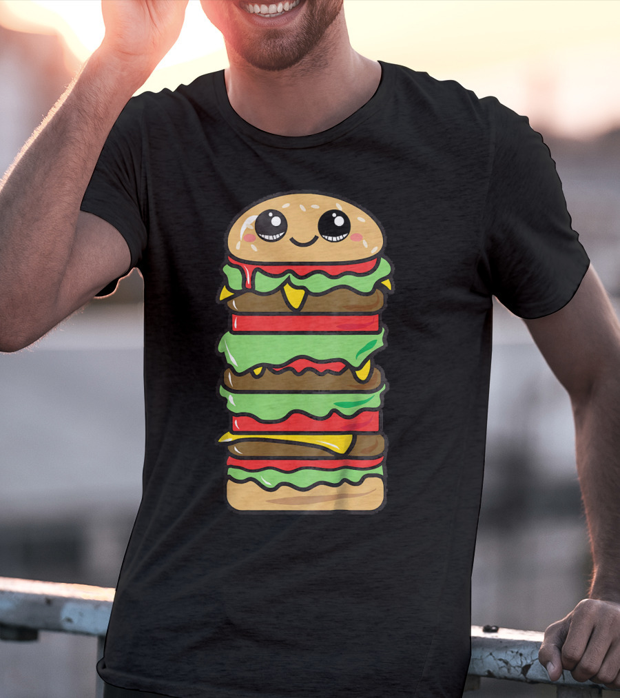 Kids Funny Kawaii Hamburger Burger Eat Food Boy T-Shirt