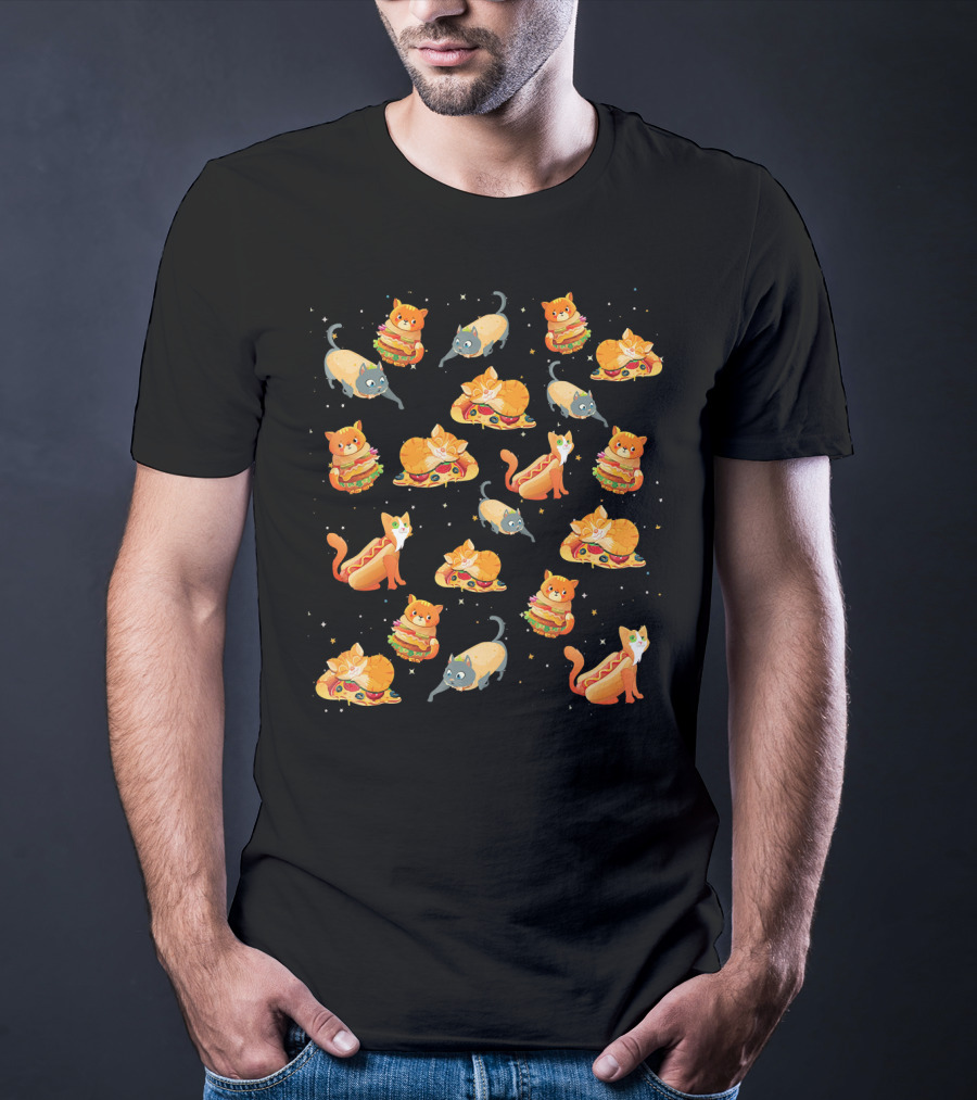 Crazy Space Cat Food Pizza Taco Hot Dog Delight T-Shirt