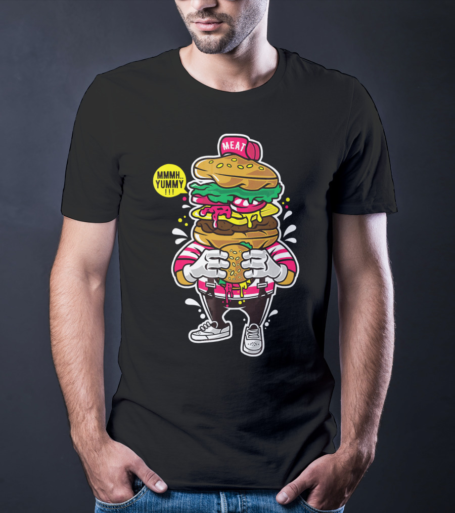 MMMH Yummy Funny Cute Unique Meat Grafitti Hamburger T-Shirt