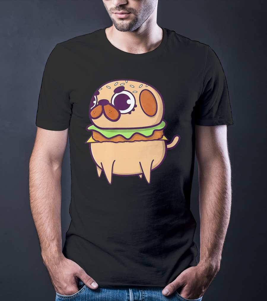 Cute Pug Hamburger Funny Pug Burger Love T-Shirt