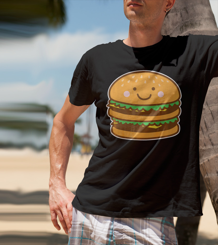 Funny Cute Burger Smiley Face Halloween Costume T-Shirt