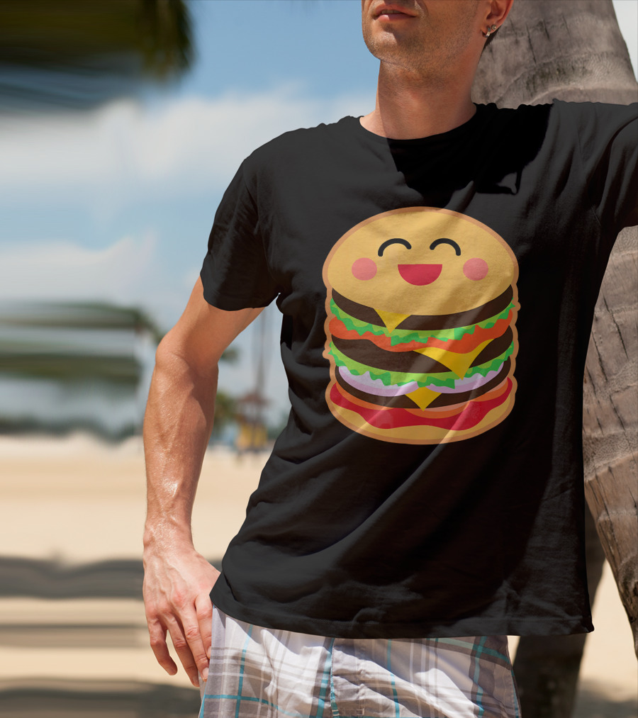 Smiling Happy Hamburger Emoji Stack T-Shirt
