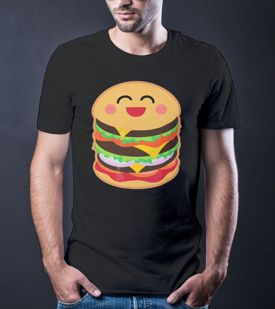 Smiling Happy Hamburger Emoji Stack T-Shirt