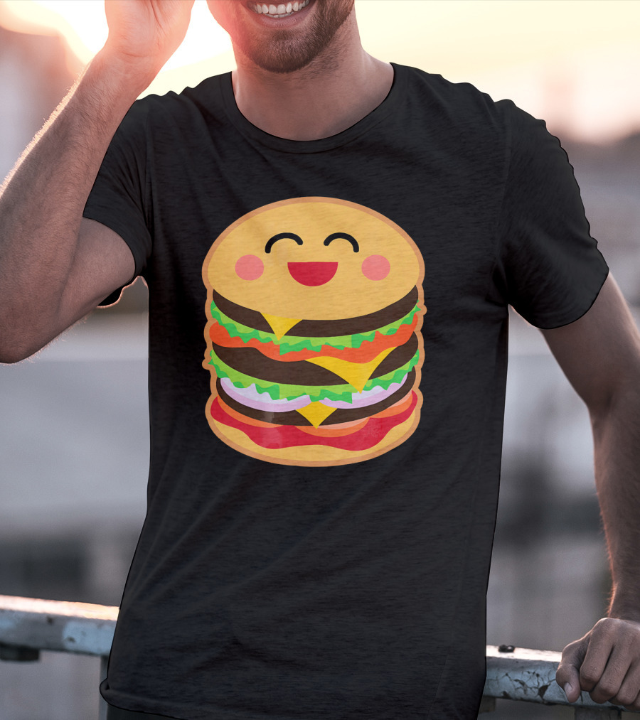 Smiling Happy Hamburger Emoji Stack T-Shirt