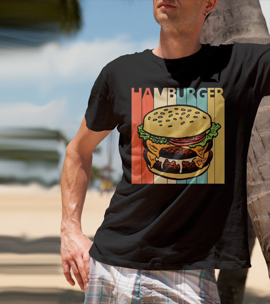 Vintage Retro Hamburger Rainbow Stripe Background T-Shirt