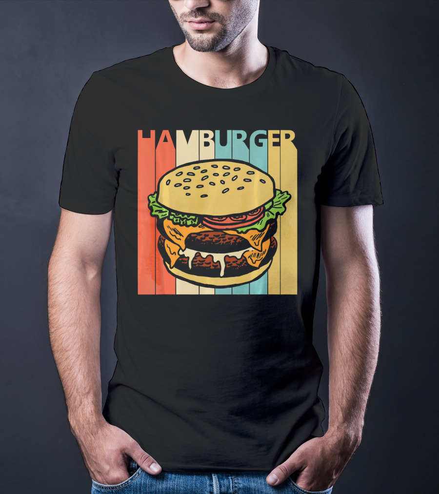 Vintage Retro Hamburger Rainbow Stripe Background T-Shirt