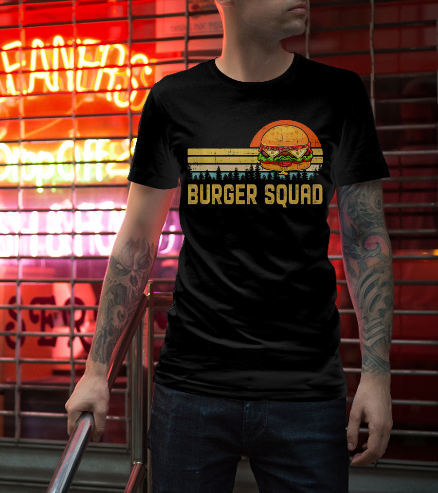 Burger Squad Retro Sunset Cheeseburger Foodie Lover T-Shirt