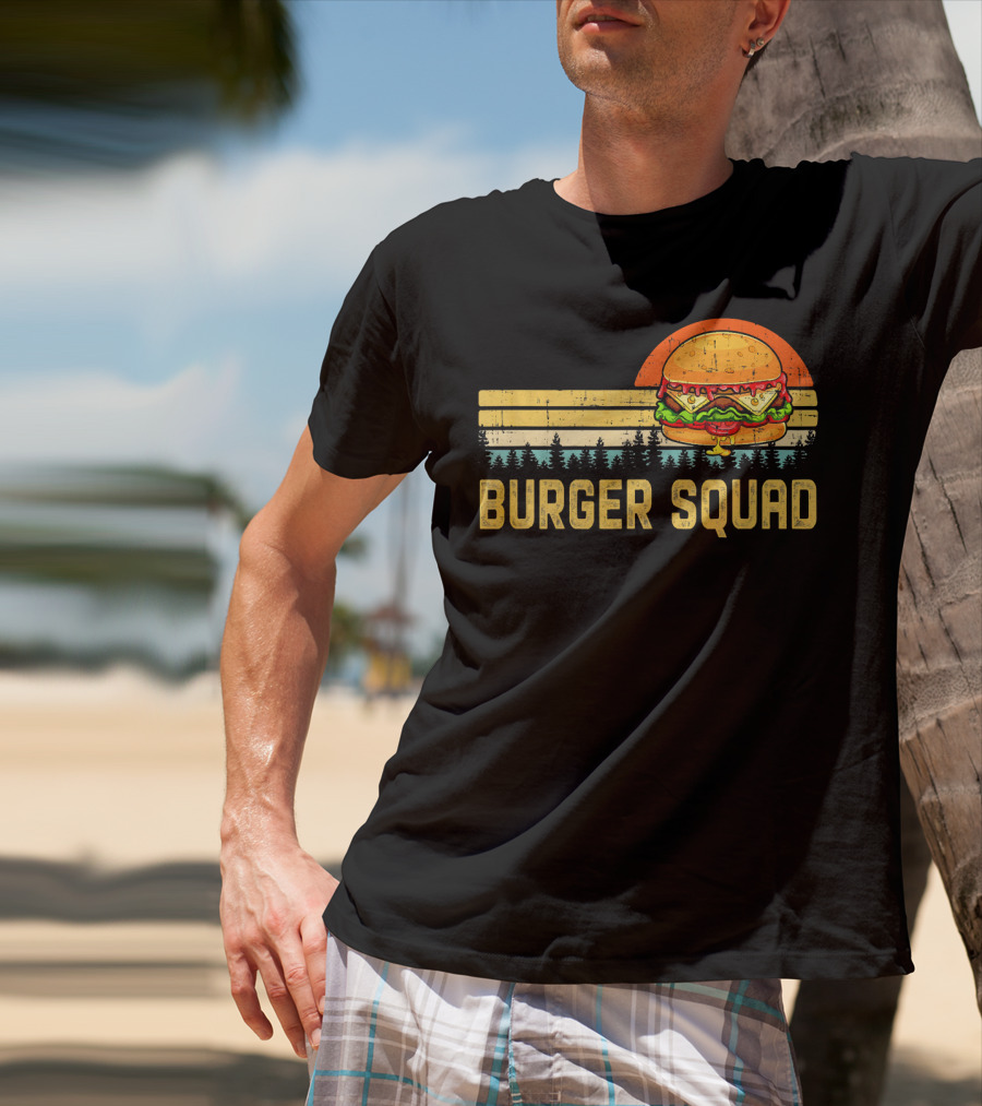 Burger Squad Retro Sunset Cheeseburger Foodie Lover T-Shirt