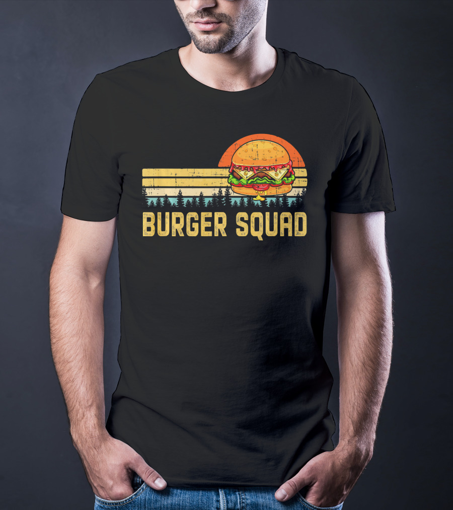 Burger Squad Retro Sunset Cheeseburger Foodie Lover T-Shirt