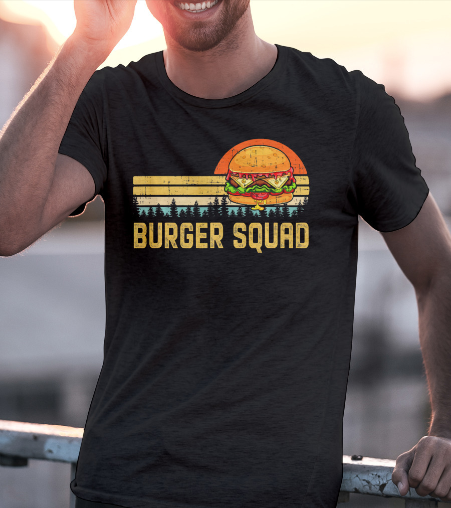 Burger Squad Retro Sunset Cheeseburger Foodie Lover T-Shirt