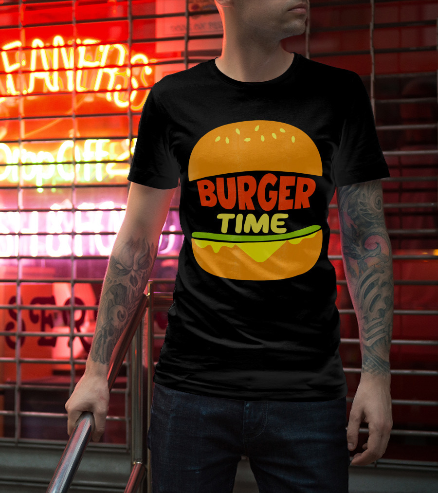 Burger Time Cheeseburger Icon Text T-Shirt