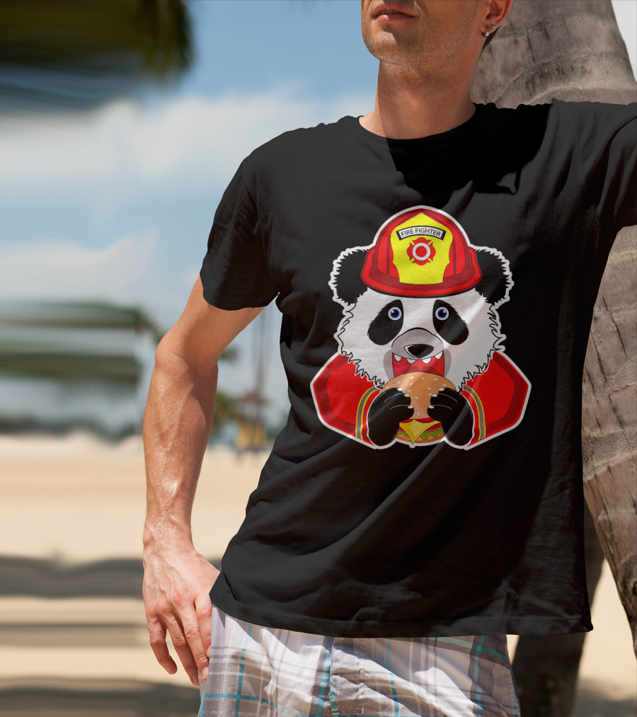 Firefighter Panda Enjoys Burger Delight T-Shirt
