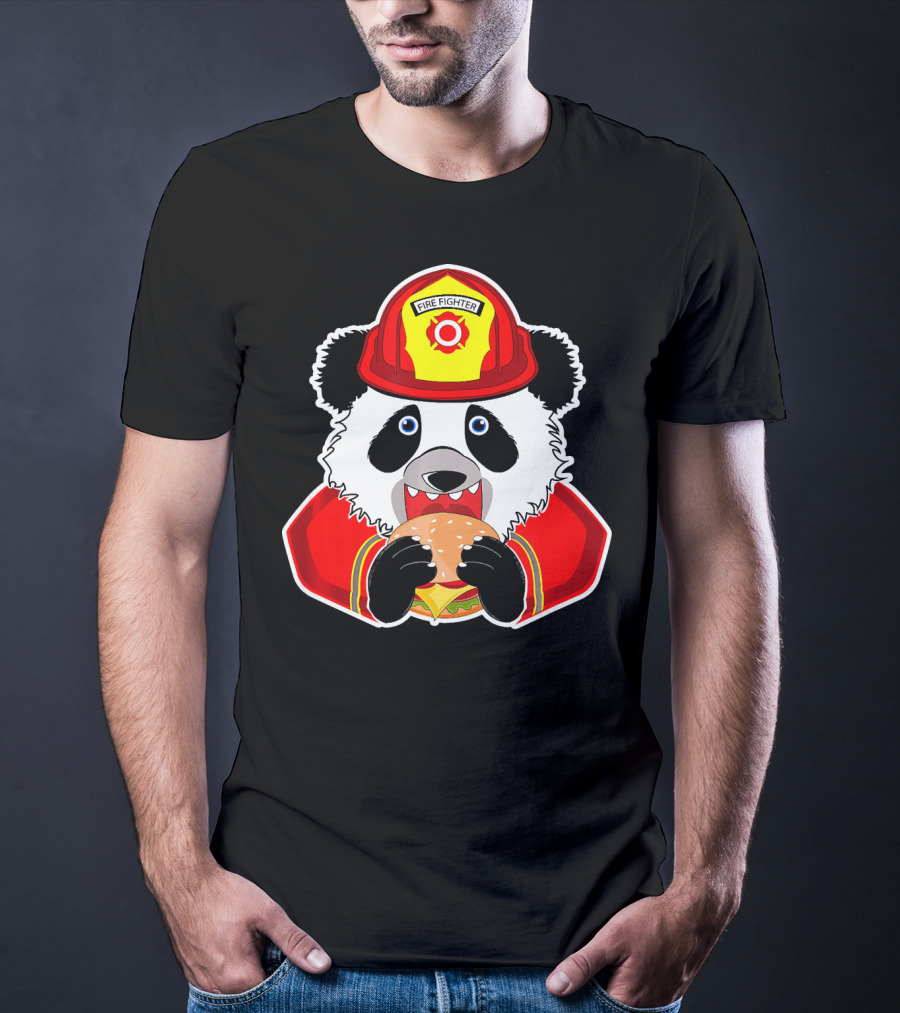 Firefighter Panda Enjoys Burger Delight T-Shirt