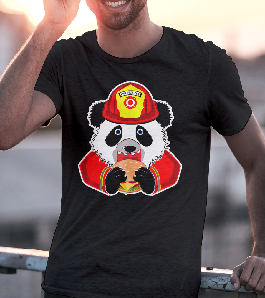 Firefighter Panda Enjoys Burger Delight T-Shirt