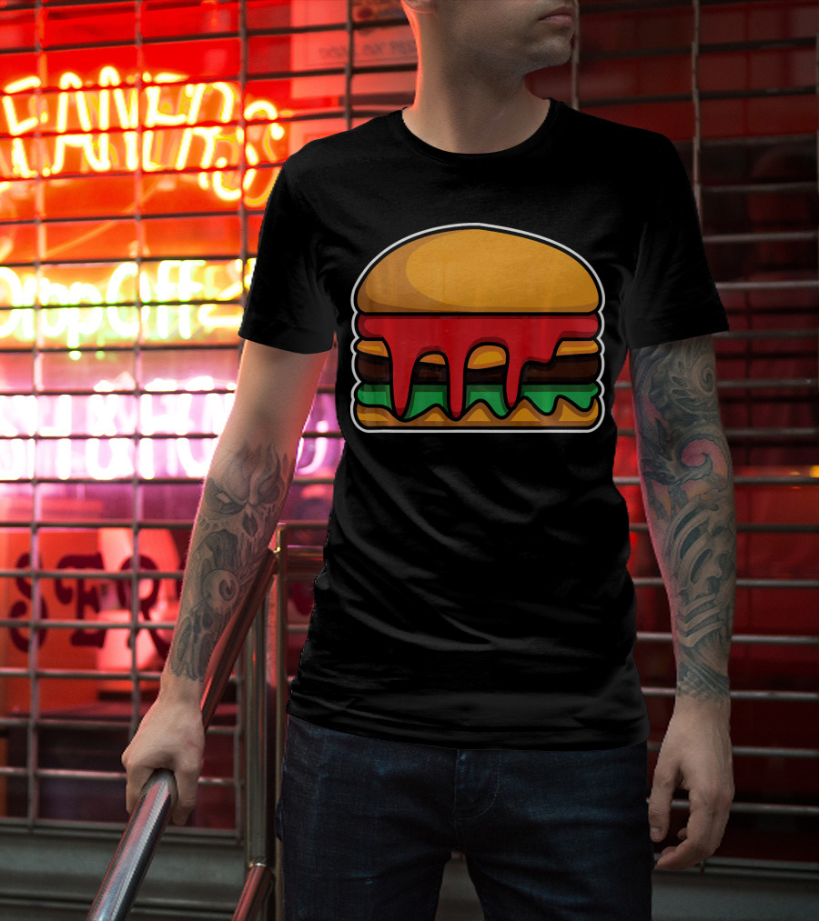 Cool Cute Hamburger Dripping Cheese Ketchup T-Shirt