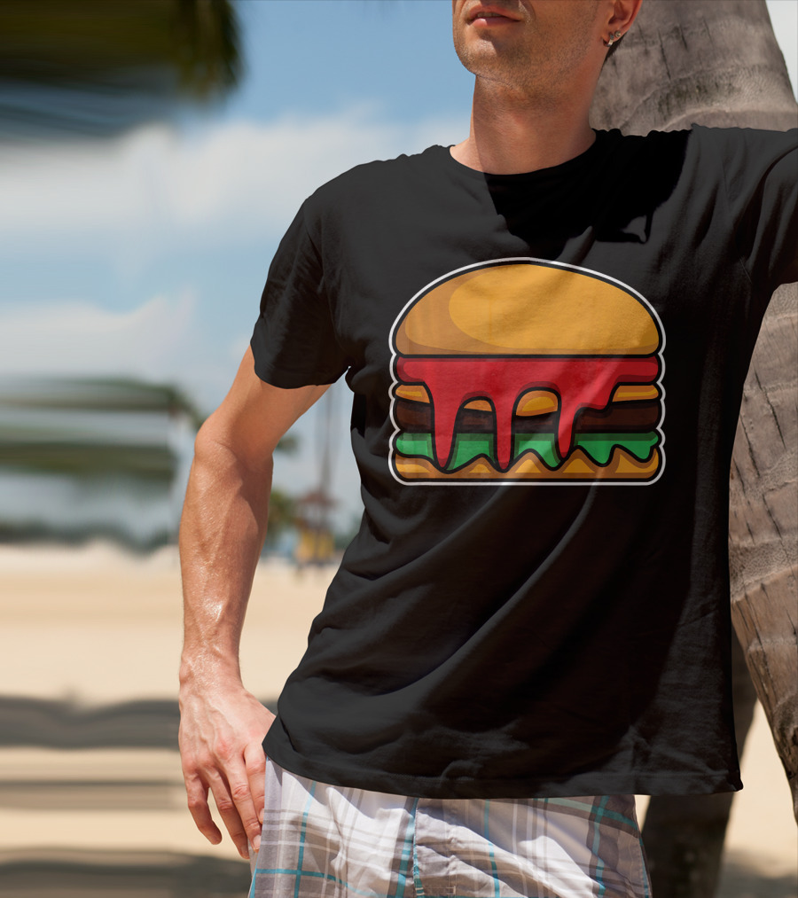 Cool Cute Hamburger Dripping Cheese Ketchup T-Shirt