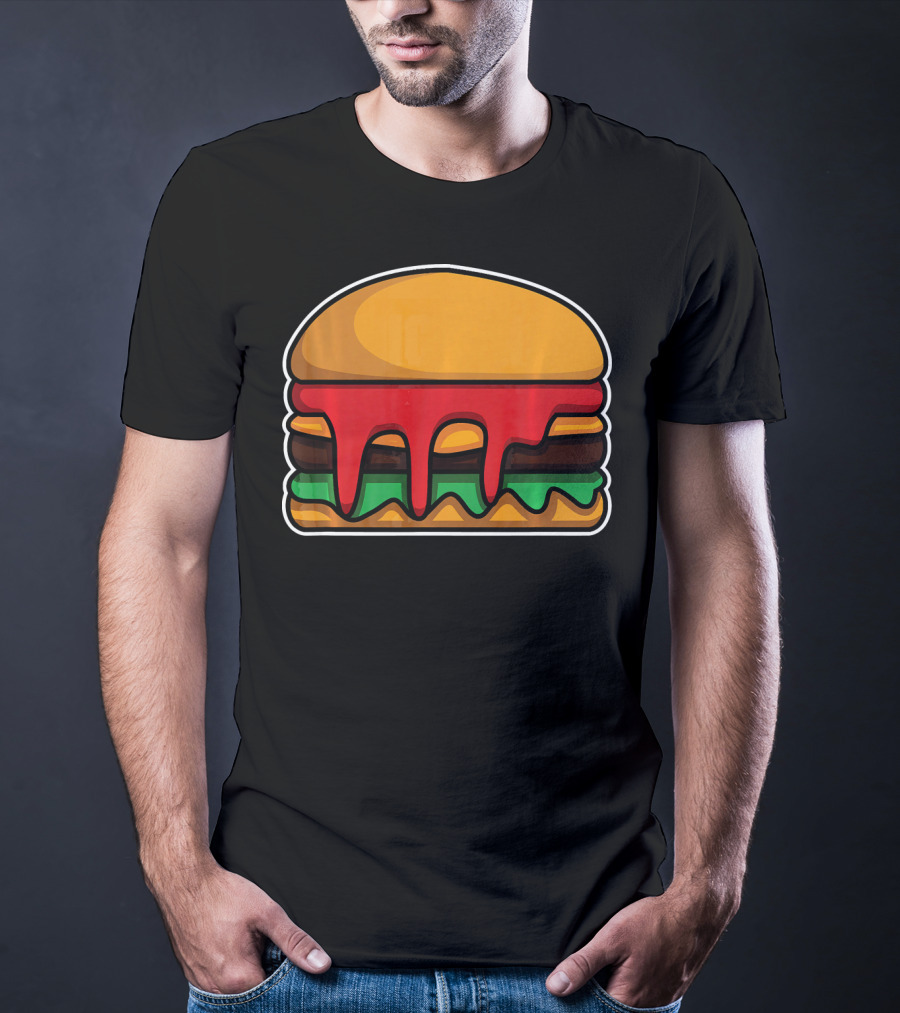 Cool Cute Hamburger Dripping Cheese Ketchup T-Shirt