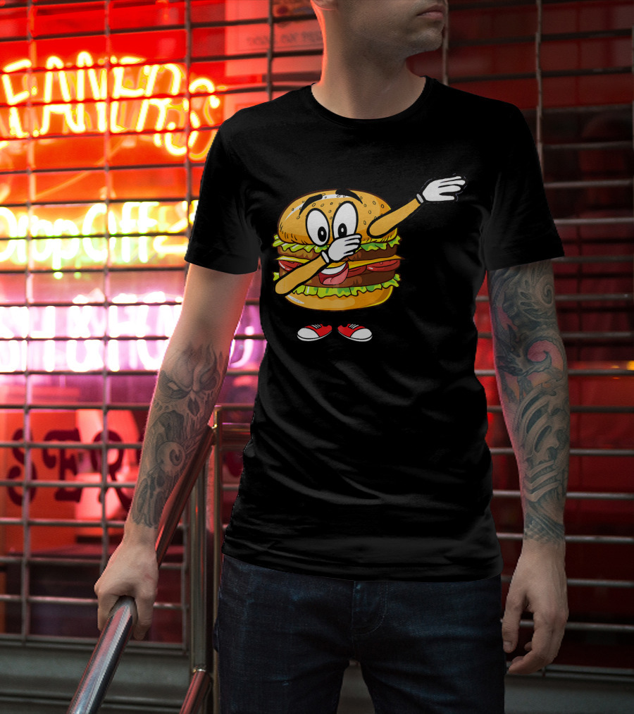 Dabbing Cheeseburger Funny Hamburger Comic Pose T-Shirt