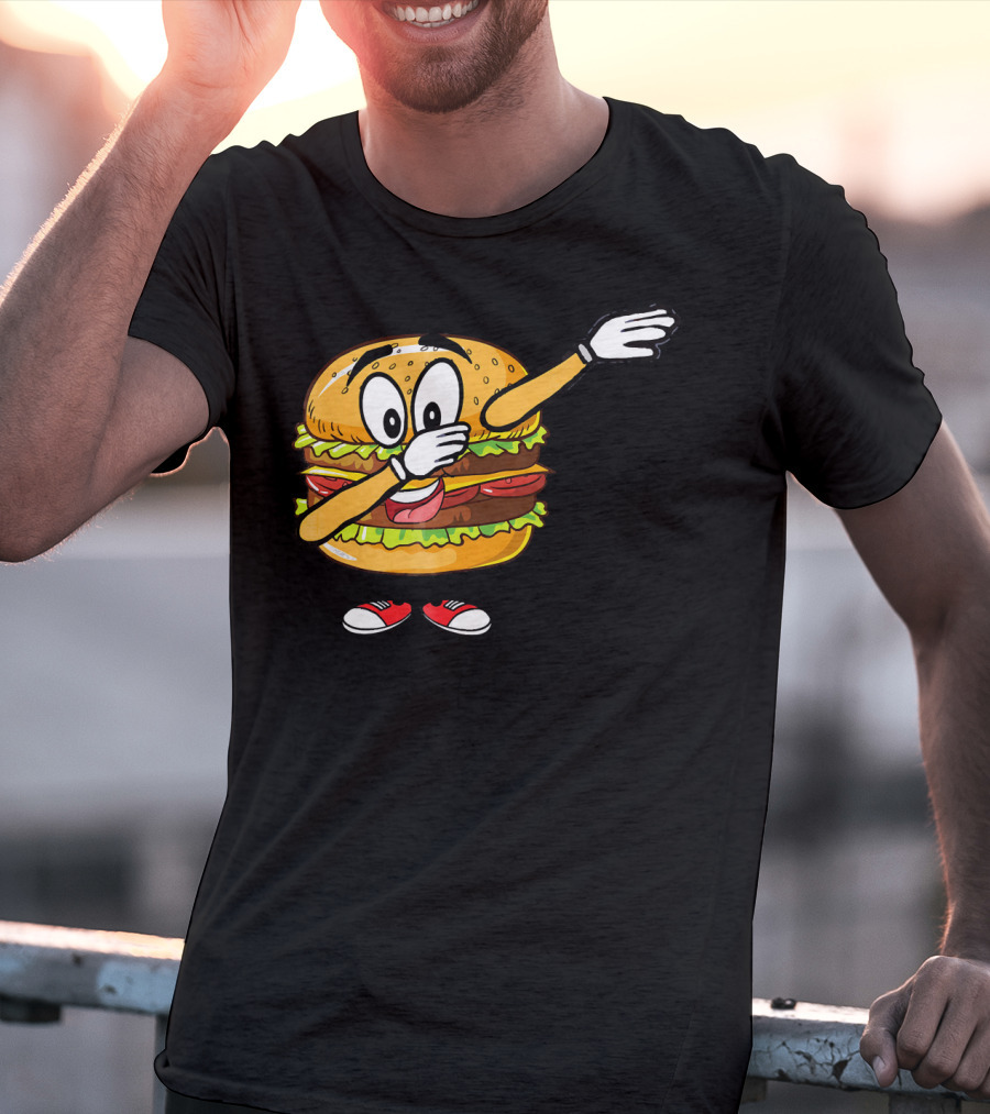 Dabbing Cheeseburger Funny Hamburger Comic Pose T-Shirt