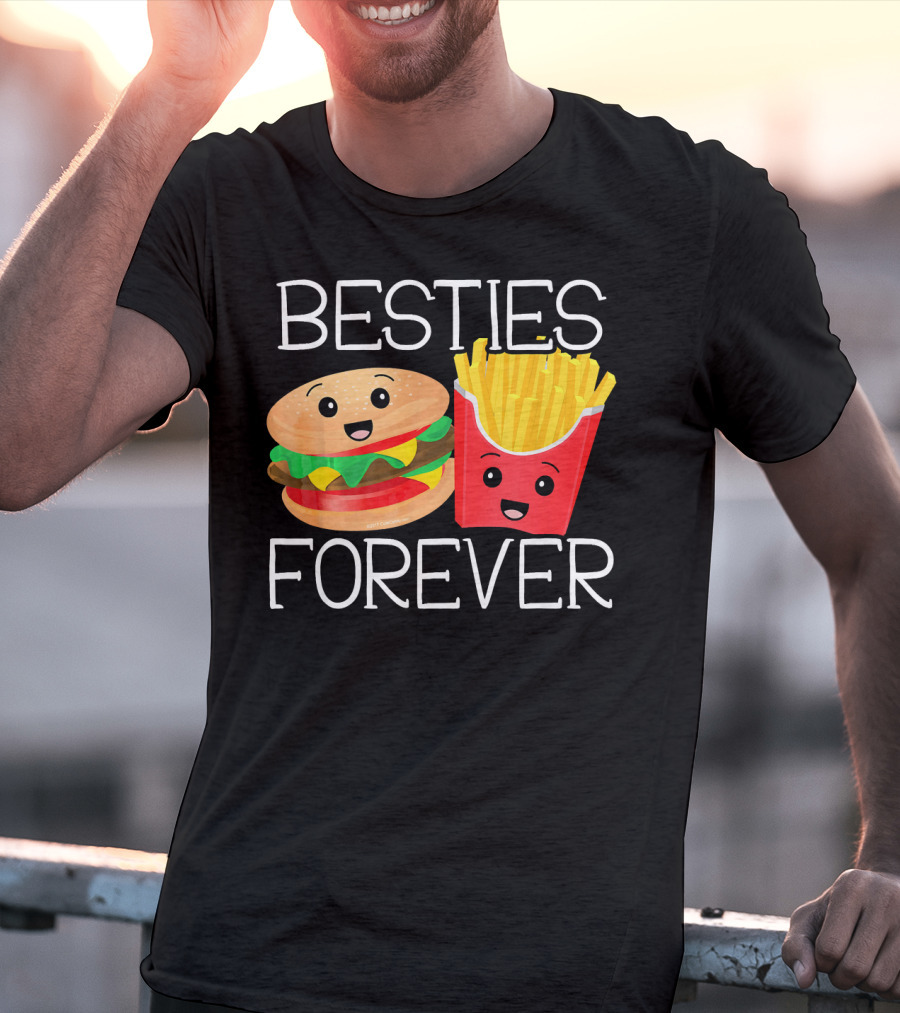 Besties Forever Smiling Hamburger And French Fries Duo T-Shirt