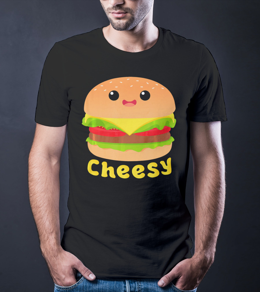Cheesy Cute Funny Cheese Burger Food Pun Adorable Smiling Burger T-Shirt