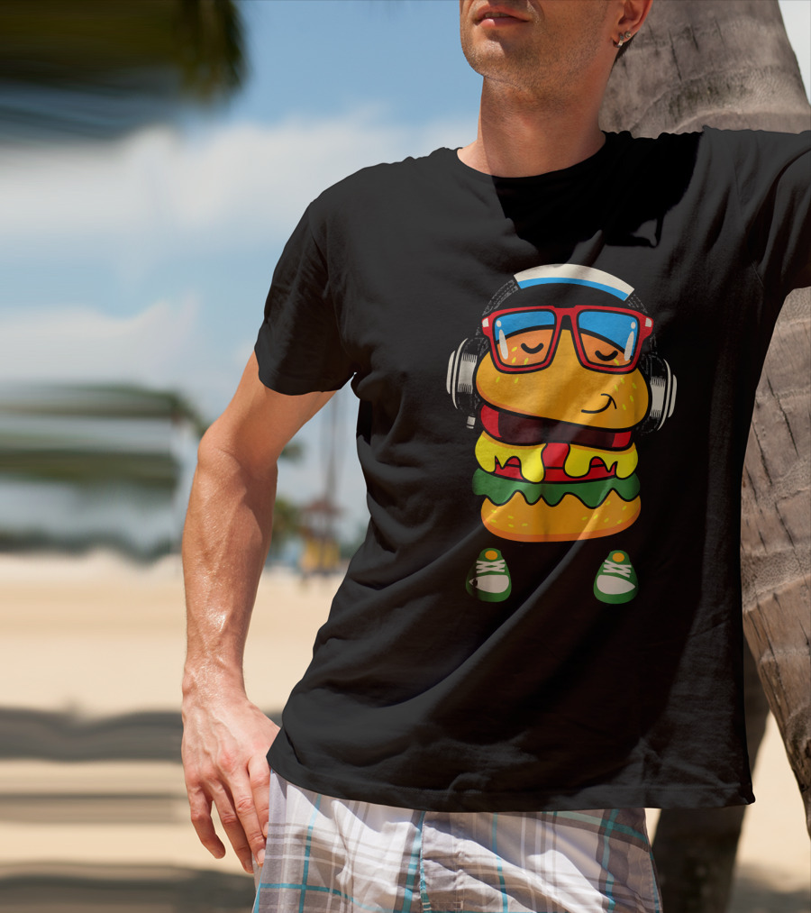 Dancing Hamburger With Headphones And Glasses T-Shirt