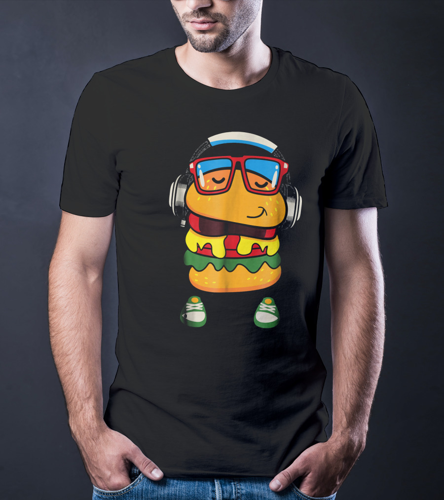 Dancing Hamburger With Headphones And Glasses T-Shirt