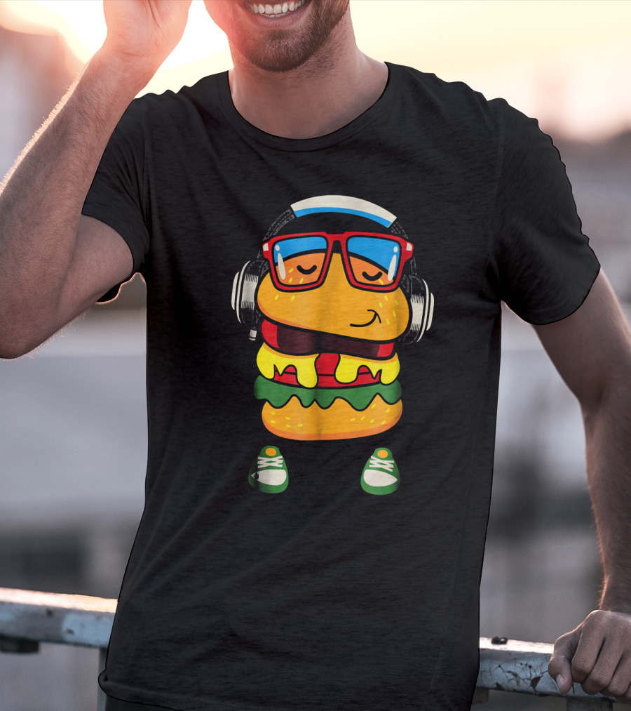 Dancing Hamburger With Headphones And Glasses T-Shirt