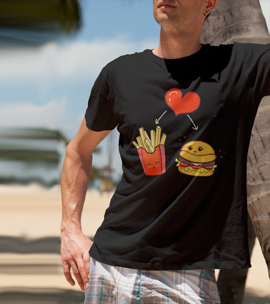 Burger Fries Kids Kawaii Heart Cute Food Lovers T-Shirt