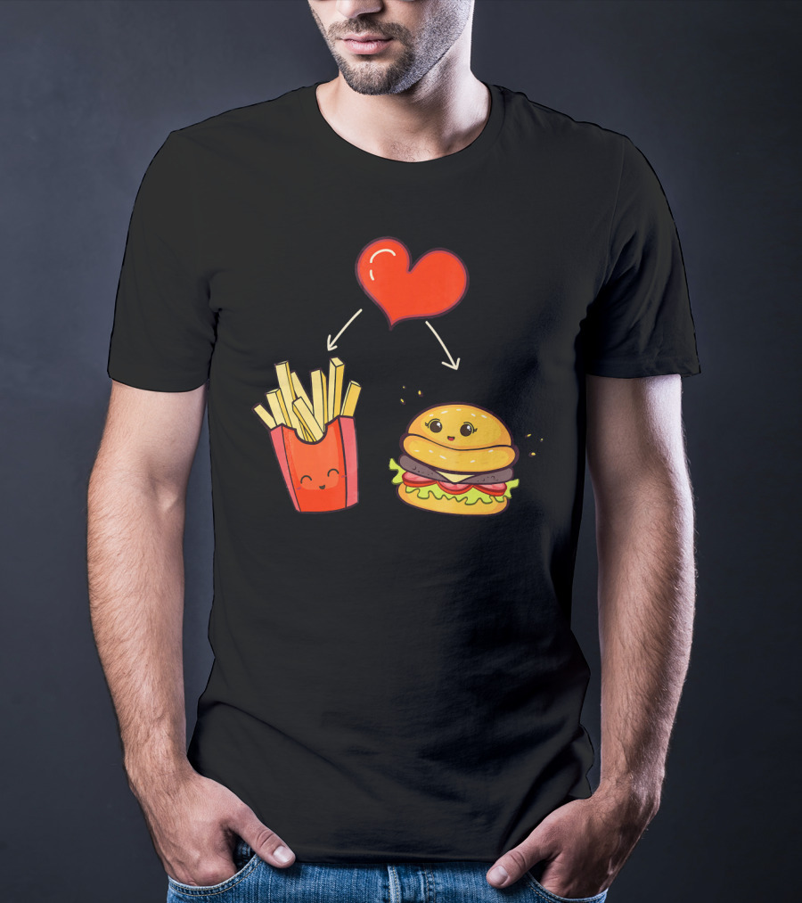 Burger Fries Kids Kawaii Heart Cute Food Lovers T-Shirt