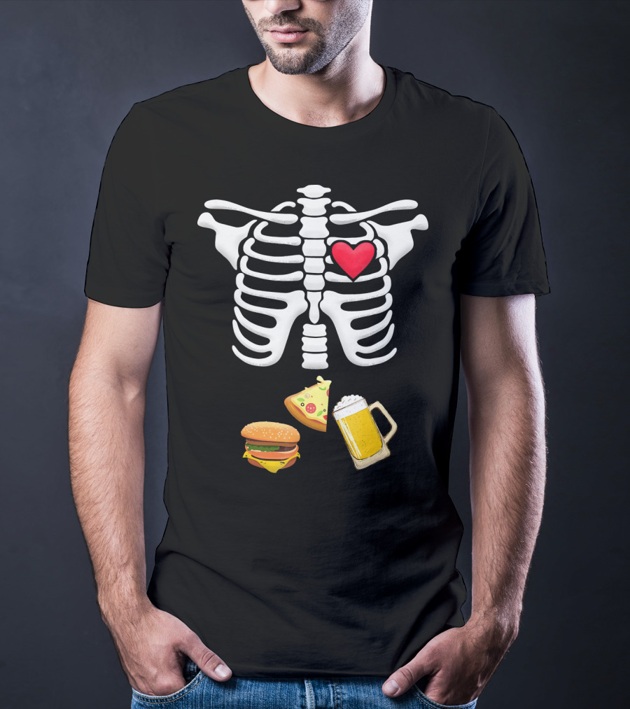 Hamburger Pizza Beer Heart Skeleton Ribs T-Shirt